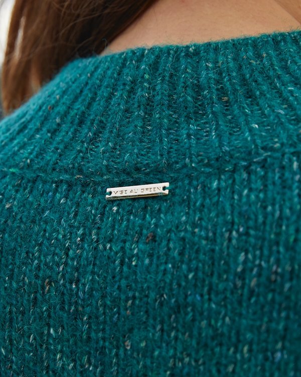 Pull à col montant boutonné uni maille moulinée vert Pull à col montant boutonné uni maille moulinée vert