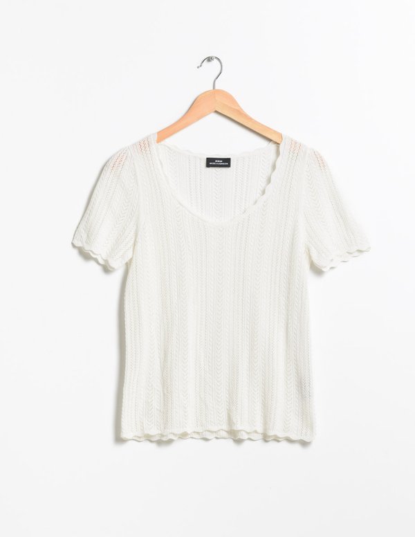 Pull manches courtes maille pointelle lin et coton blanc Pull manches courtes maille pointelle lin et coton blanc