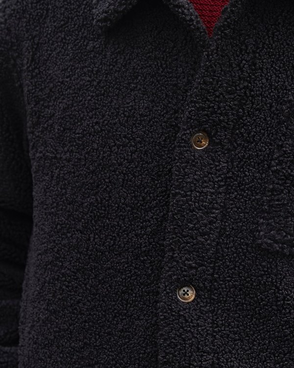 Veste en bouclette col chemise toucher doux bleu Veste en bouclette col chemise toucher doux bleu