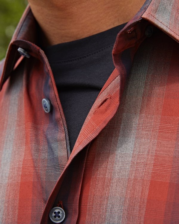 Chemise à carreaux manches longues 100% coton marron
