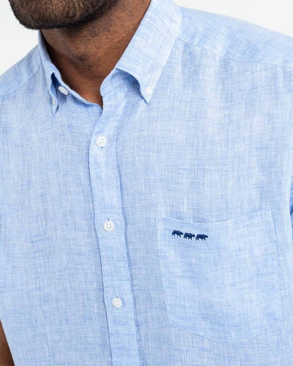 Chemise en lin regular fit unie à manches courtes bleu Chemise en lin regular fit unie à manches courtes bleu