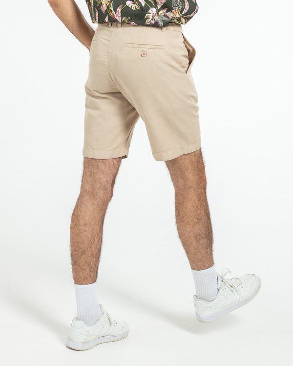 Bermuda coupe chino uni en coton et lin beige