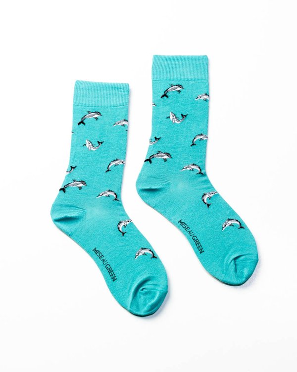 Chaussettes fantaisie motifs dauphins bleu