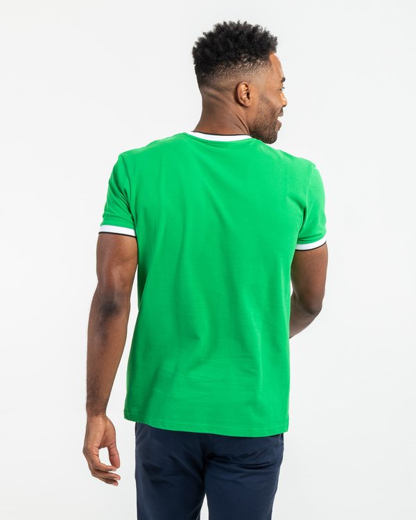 T-shirt uni col et manches contraste en coton vert
