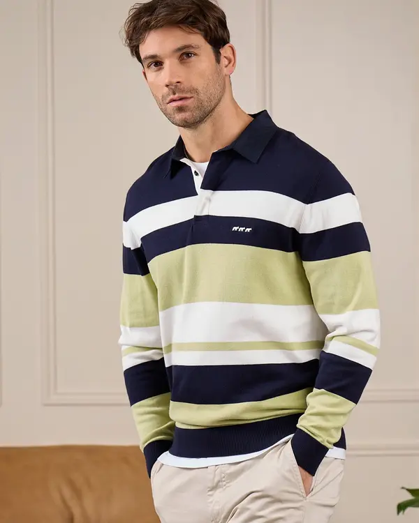 Pull rugby rayé vert