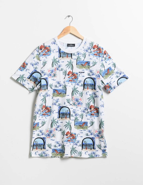 T-shirt manches courtes motif estival en coton blanc