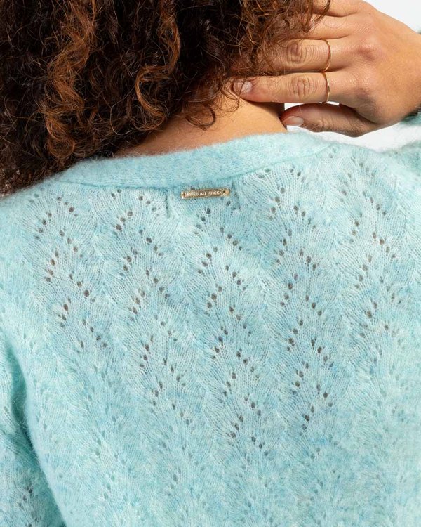 Cardigan col V uni manches longues mohair et laine Cardigan col V uni manches longues mohair et laine