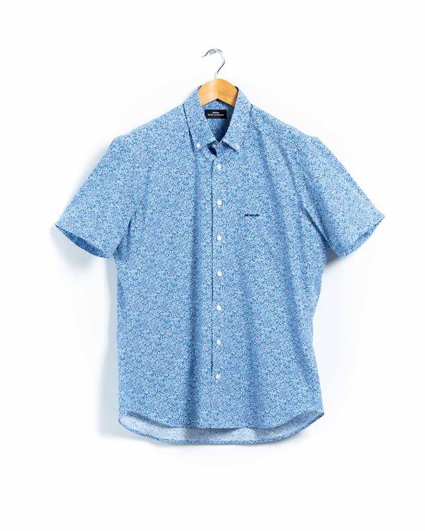 Chemise manches courtes à micro motifs 100% coton blanc Chemise manches courtes à micro motifs 100% coton blanc