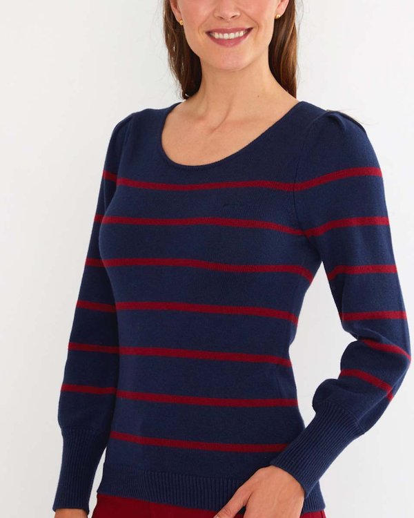Pull rayé marinière à col rond coton et laine bleu Pull rayé marinière à col rond coton et laine bleu