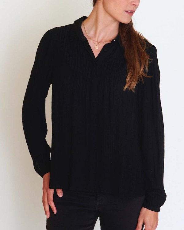 Chemisier à empiècement plissé en viscose jacquard noir