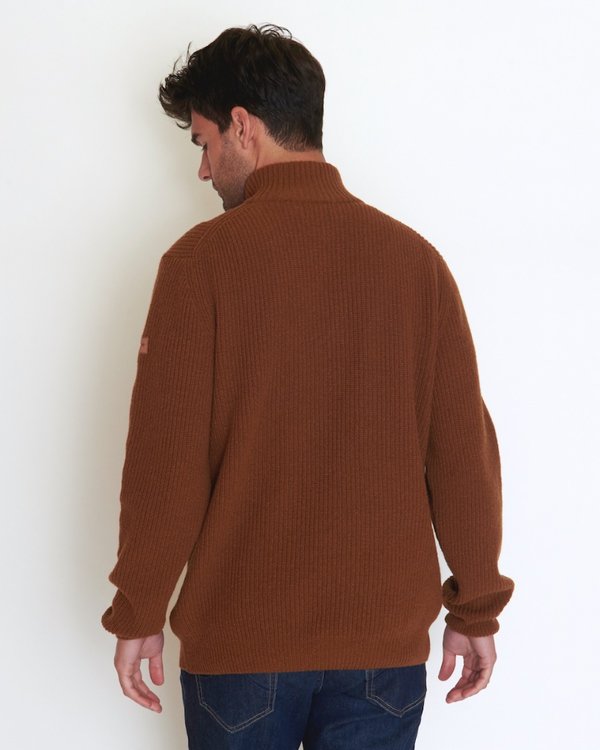 Pull col camionneur zippé uni en côte anglaise lambswool Pull col camionneur zippé uni en côte anglaise lambswool