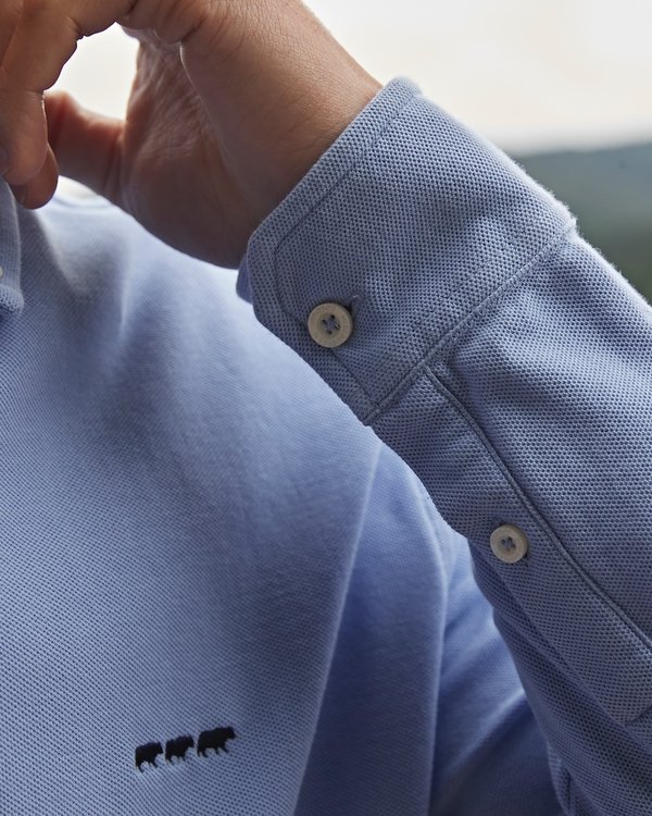 Chemise manches longues cintrée en coton piqué bleu