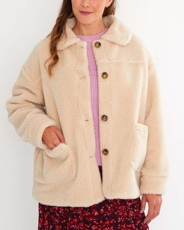 Manteau effet mouton en fausse fourrure uni blanc Manteau effet mouton en fausse fourrure uni blanc