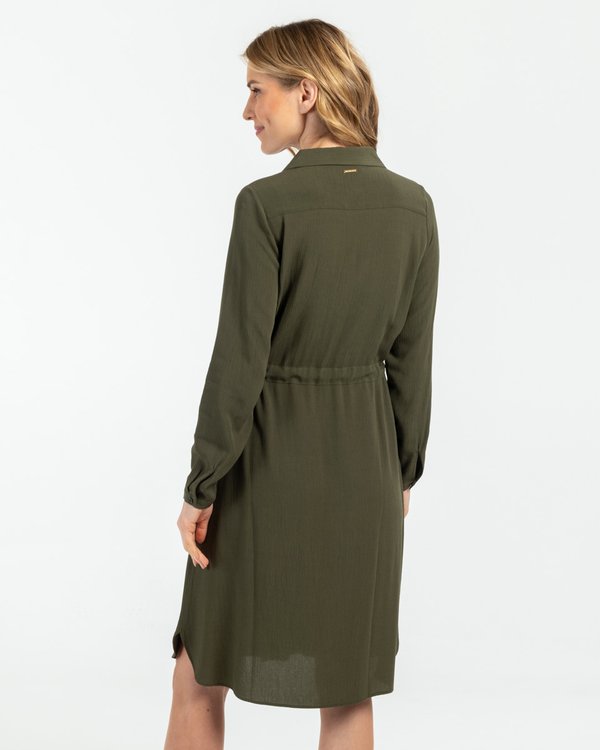 Robe chemise unie taille ceinturée en viscose vert