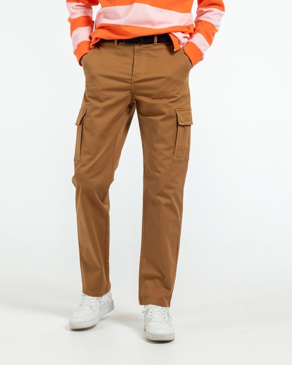 Pantalon uni coton et élasthanne beige