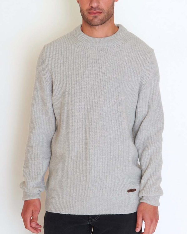 Pull à col rond uni manches longues casual chic en fil italien beige