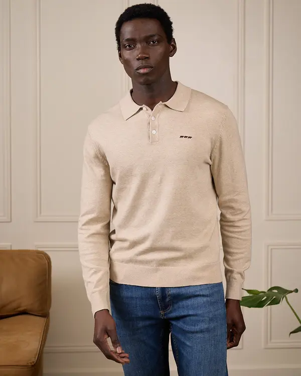 Pull col polo Gaspar beige