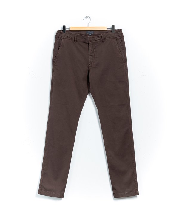 Pantalon chino Lucas uni taille élastique en coton marron