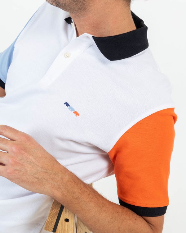 Polo effet color block manches courtes en coton blanc Polo effet color block manches courtes en coton blanc