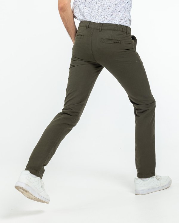 Pantalon chino uni coton et lin vert