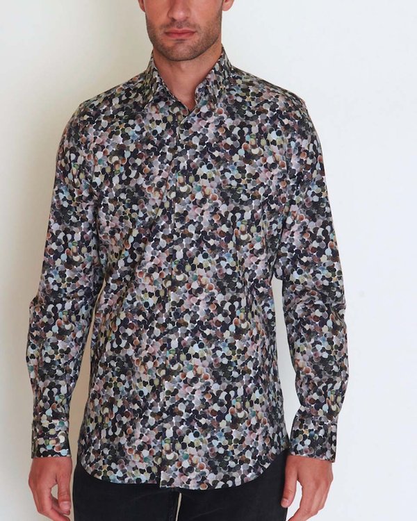 Chemise modern fit à manches longues fantaisie en coton vert Chemise modern fit à manches longues fantaisie en coton vert