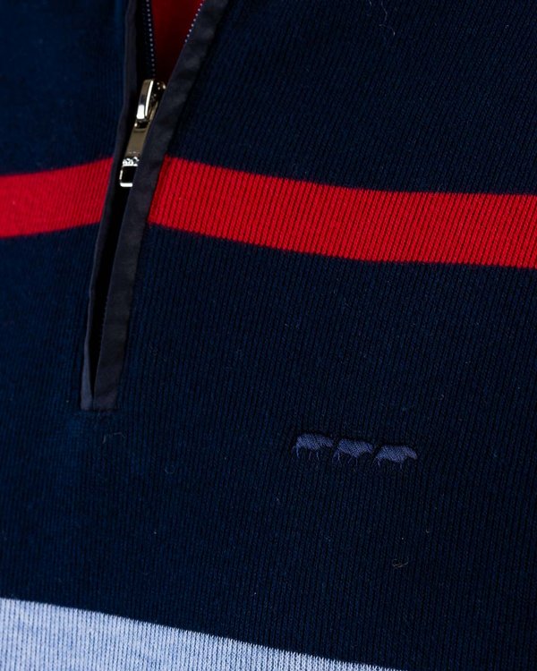Sweat rayé bicolore manches longues en coton bleu Sweat rayé bicolore manches longues en coton bleu
