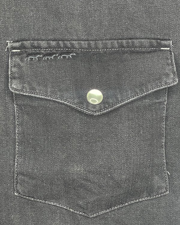 Chemise western en jean manches longues poche poitrine noir Chemise western en jean manches longues poche poitrine noir