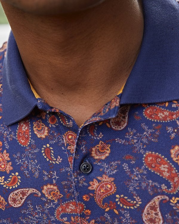 Polo modern fit à motif cachemire en coton bleu Polo modern fit à motif cachemire en coton bleu