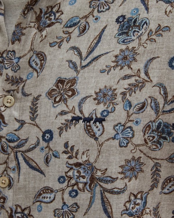 Chemise flanelle à manches longues motif exclusif en coton beige Chemise flanelle à manches longues motif exclusif en coton beige