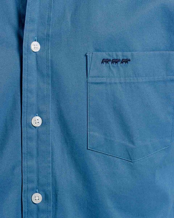 Chemise manches longues gabardine toucher doux 100% coton bleu