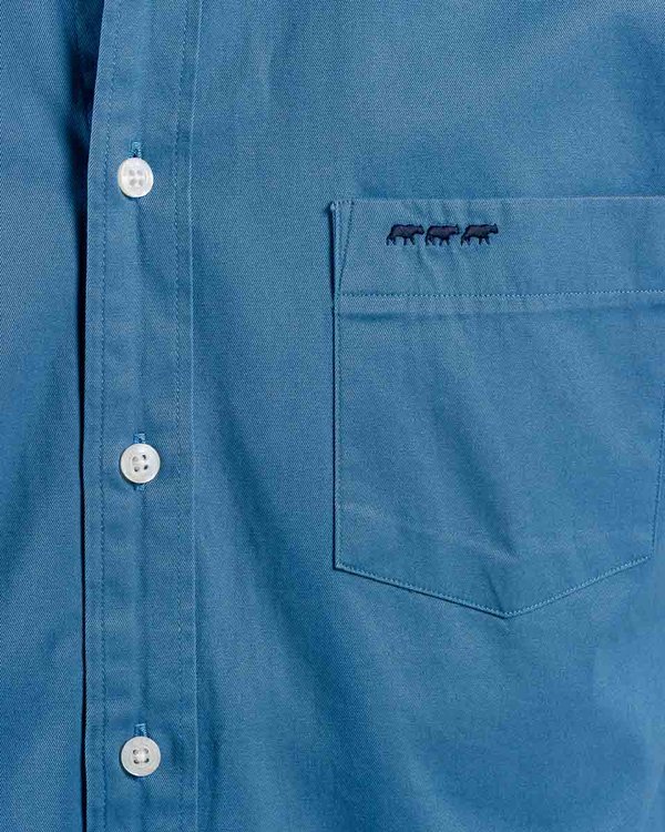 Chemise manches longues gabardine toucher doux 100% coton bleu Chemise manches longues gabardine toucher doux 100% coton bleu