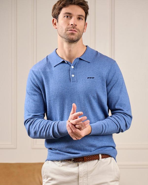 Pull col polo Gaspar bleu