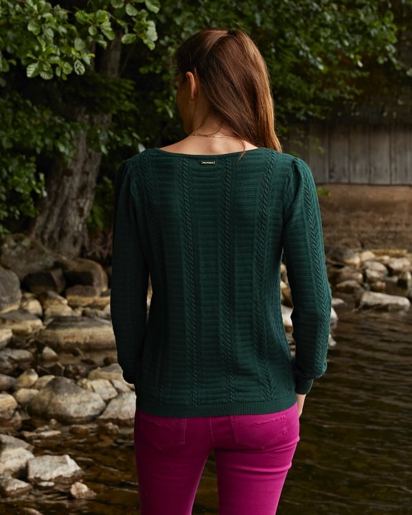 Pull maille fantaisie col rond en coton issu de l'agriculture biologiq vert Pull maille fantaisie col rond en coton issu de l'agriculture biologiq vert
