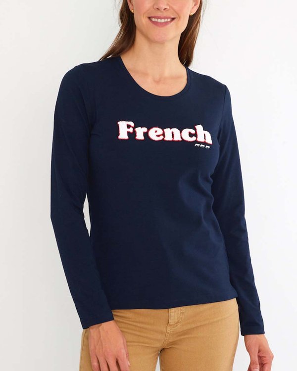 T-shirt à manches longues French en coton bleu T-shirt à manches longues French en coton bleu