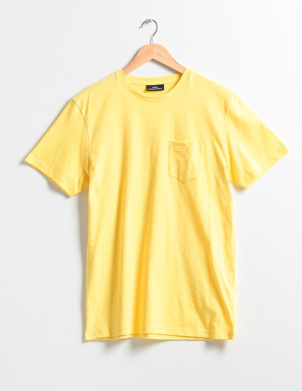 T-shirt uni manches courtes poche poitrine en coton jaune