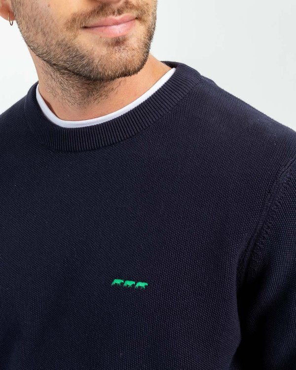 Pull uni Noah col rond en coton issu de l'agriculture biologique bleu Pull uni Noah col rond en coton issu de l'agriculture biologique bleu