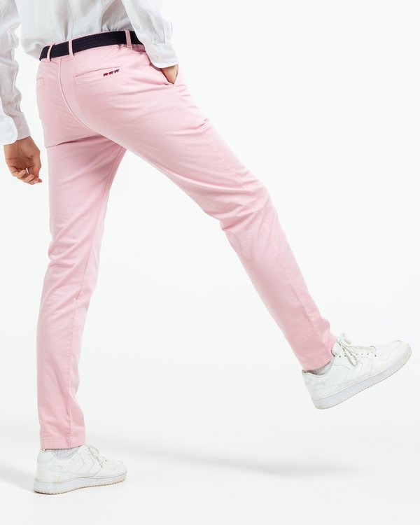 Pantalon chino Lucas uni taille élastique en coton rose
