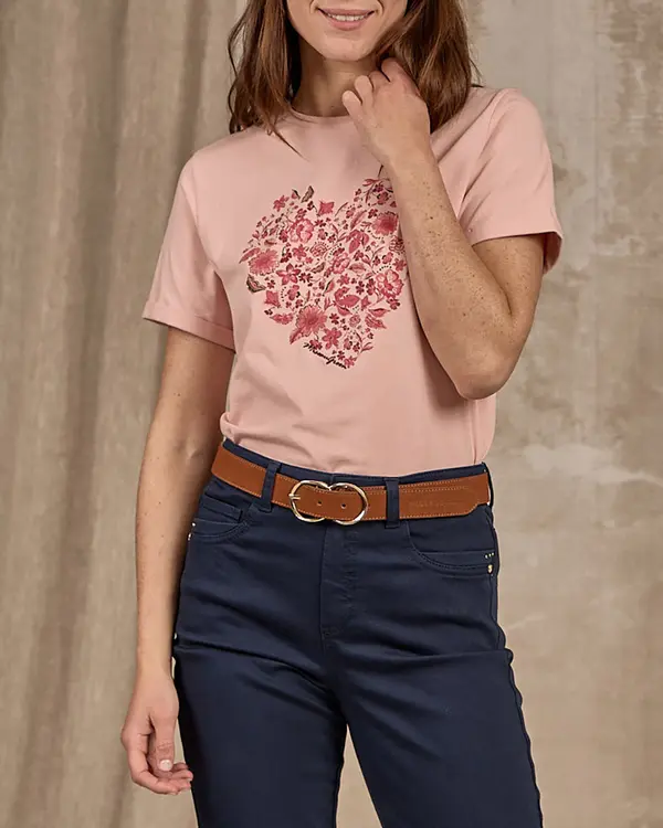 T-shirt cœur fleuri rose