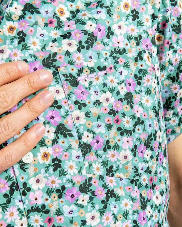 Chemise imprimée manches courtes en coton vert