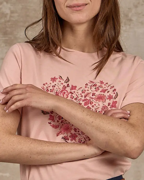 T-shirt cœur fleuri rose