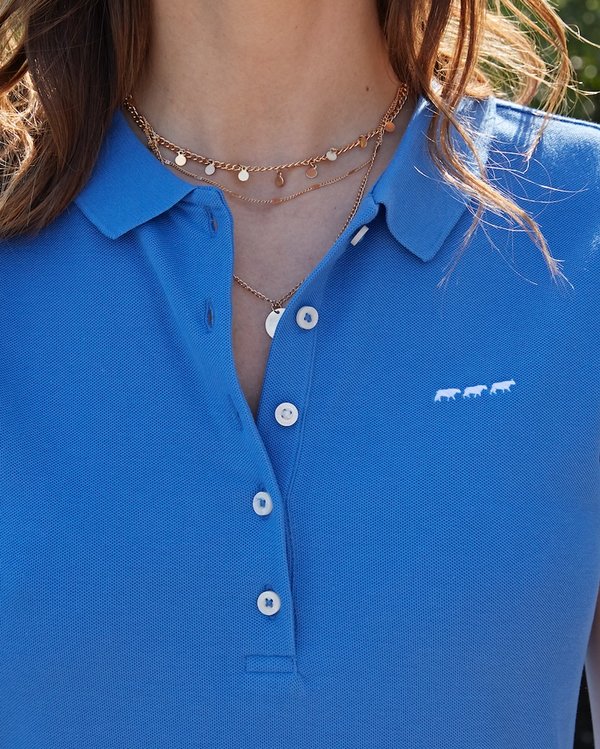Polo piqué Jeanne manches courtes uni 100% coton bleu