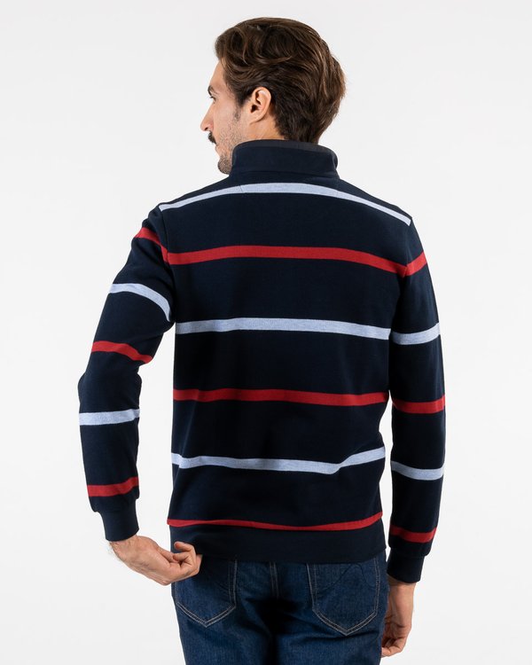 Sweat rayé bicolore manches longues en coton bleu Sweat rayé bicolore manches longues en coton bleu