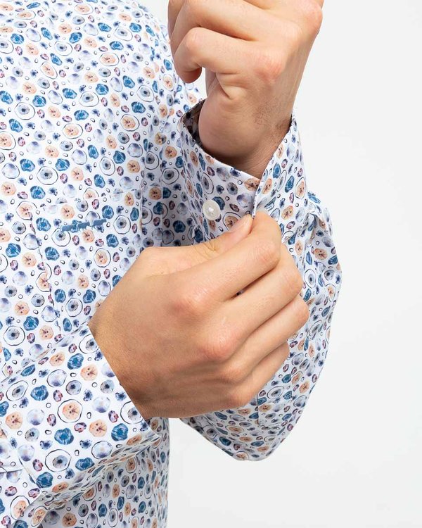 Chemise imprimée motifs ronds à manches longues blanc Chemise imprimée motifs ronds à manches longues blanc