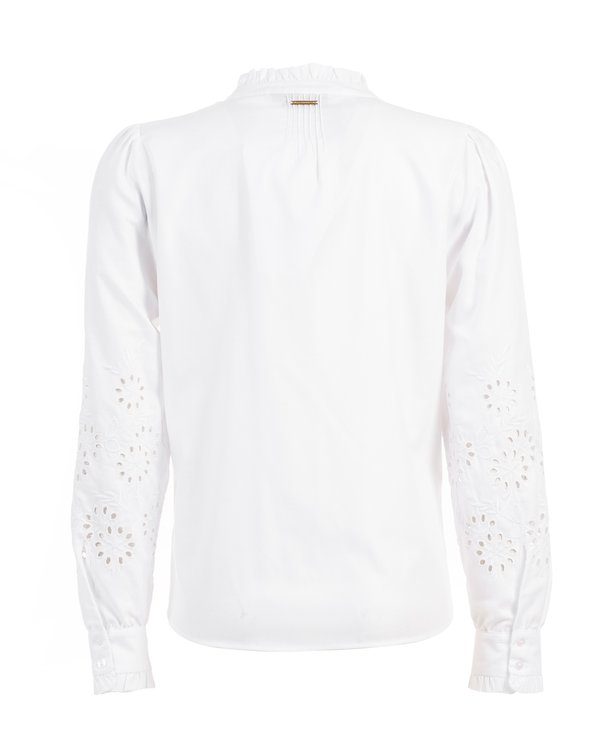 Chemisier en coton popeline manches bouffantes broderies blanc Chemisier en coton popeline manches bouffantes broderies blanc