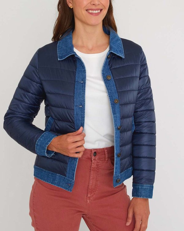 Doudoune manches longues bi-matière polyester recyclé bleu