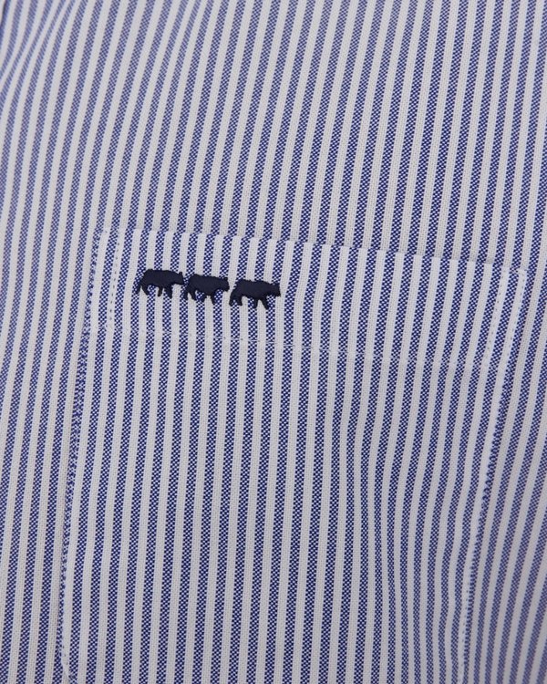 Chemise regular manches longues à fines rayures en coton bleu