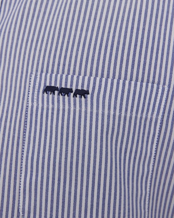 Chemise regular manches longues à fines rayures en coton bleu Chemise regular manches longues à fines rayures en coton bleu