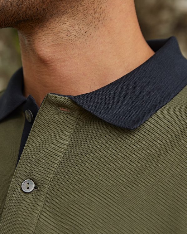 Polo bicolore à manches longues regular fit en coton vert Polo bicolore à manches longues regular fit en coton vert