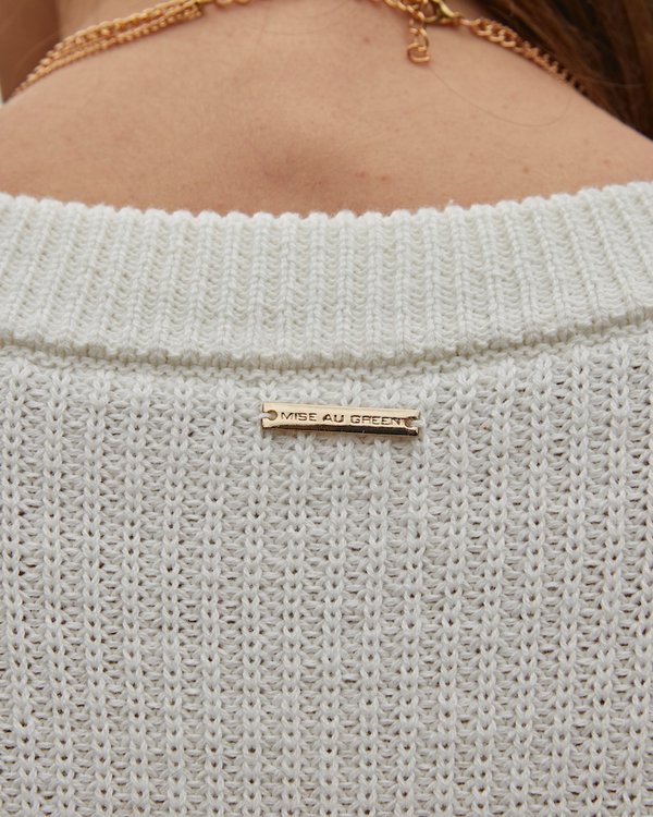 Pull col V uni sans manches coton et cachemire blanc Pull col V uni sans manches coton et cachemire blanc