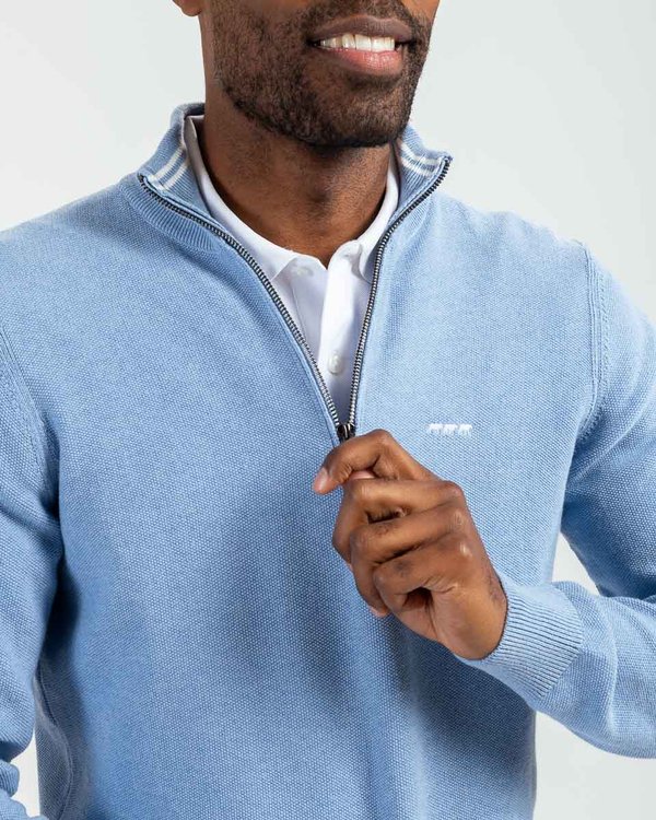 Pull col camionneur coton issu de l'agriculture biologique bleu